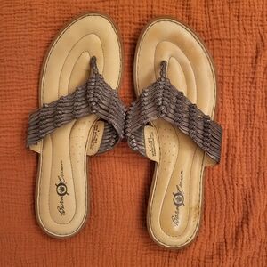 Born Crown bronze woven thong sandals